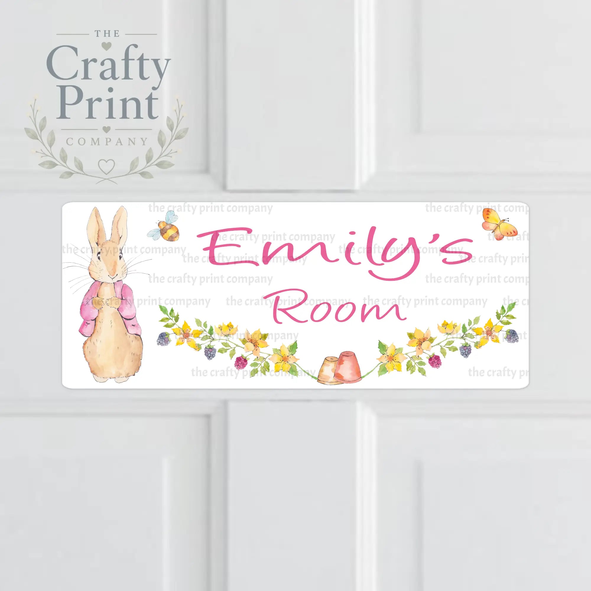 Personalised Peter Rabbit Metal Bedroom Door Sign - Pink