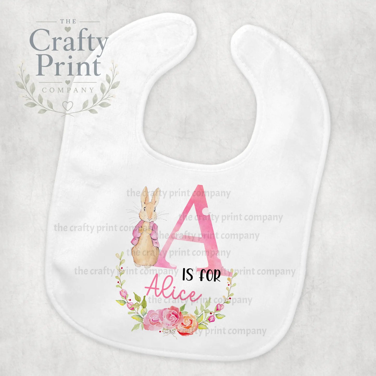 Personalised Pink Initial Rabbit Baby Bib - & Toddler