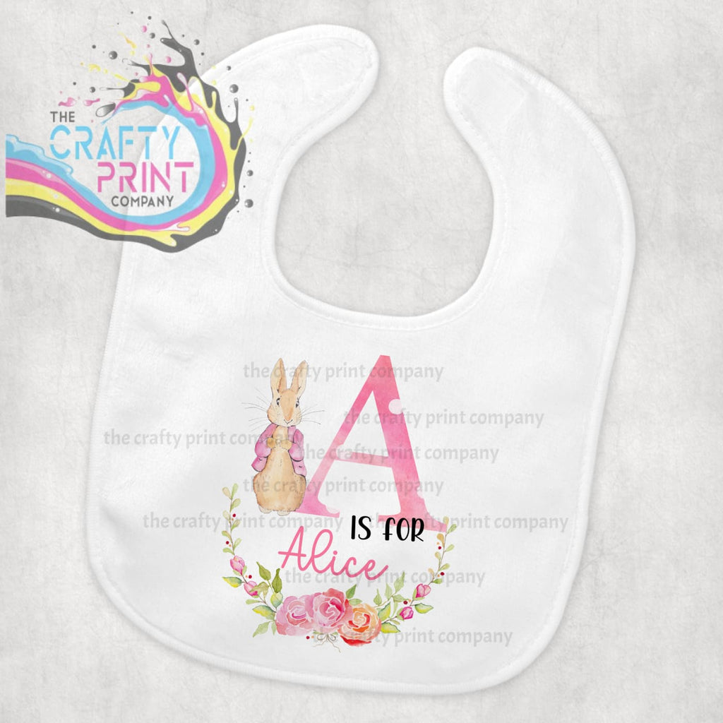 Personalised Pink Initial Rabbit Baby Bib - & Toddler