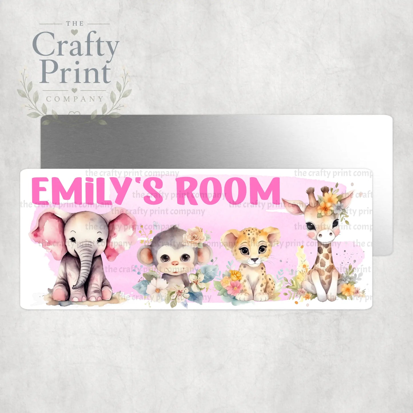 Personalised Pink Jungle Animals Metal Bedroom Door Sign