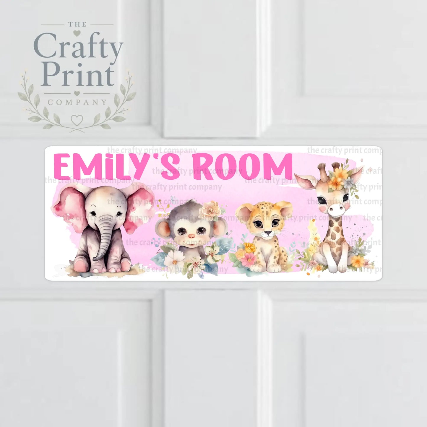 Personalised Pink Jungle Animals Metal Bedroom Door Sign