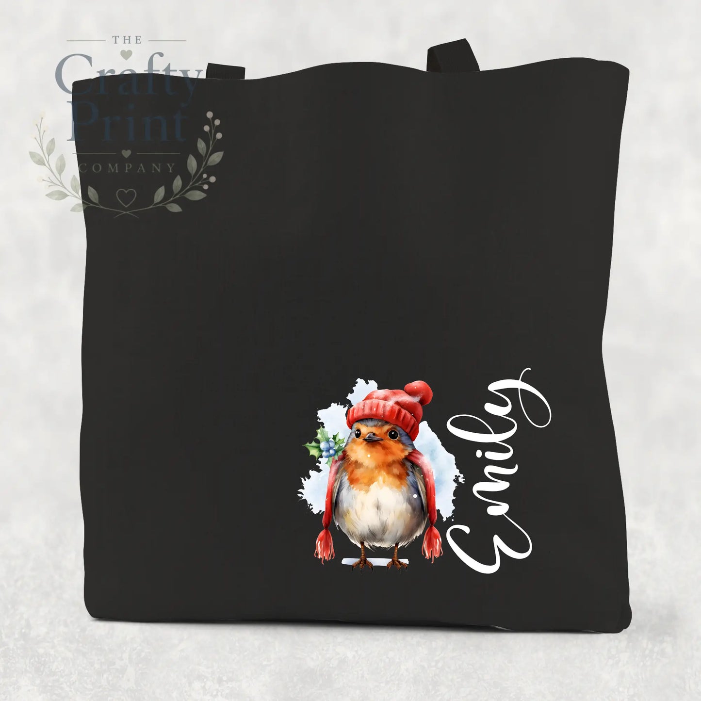 Personalised Robin Cotton Tote Bag - Black / Small: 21 cm x
