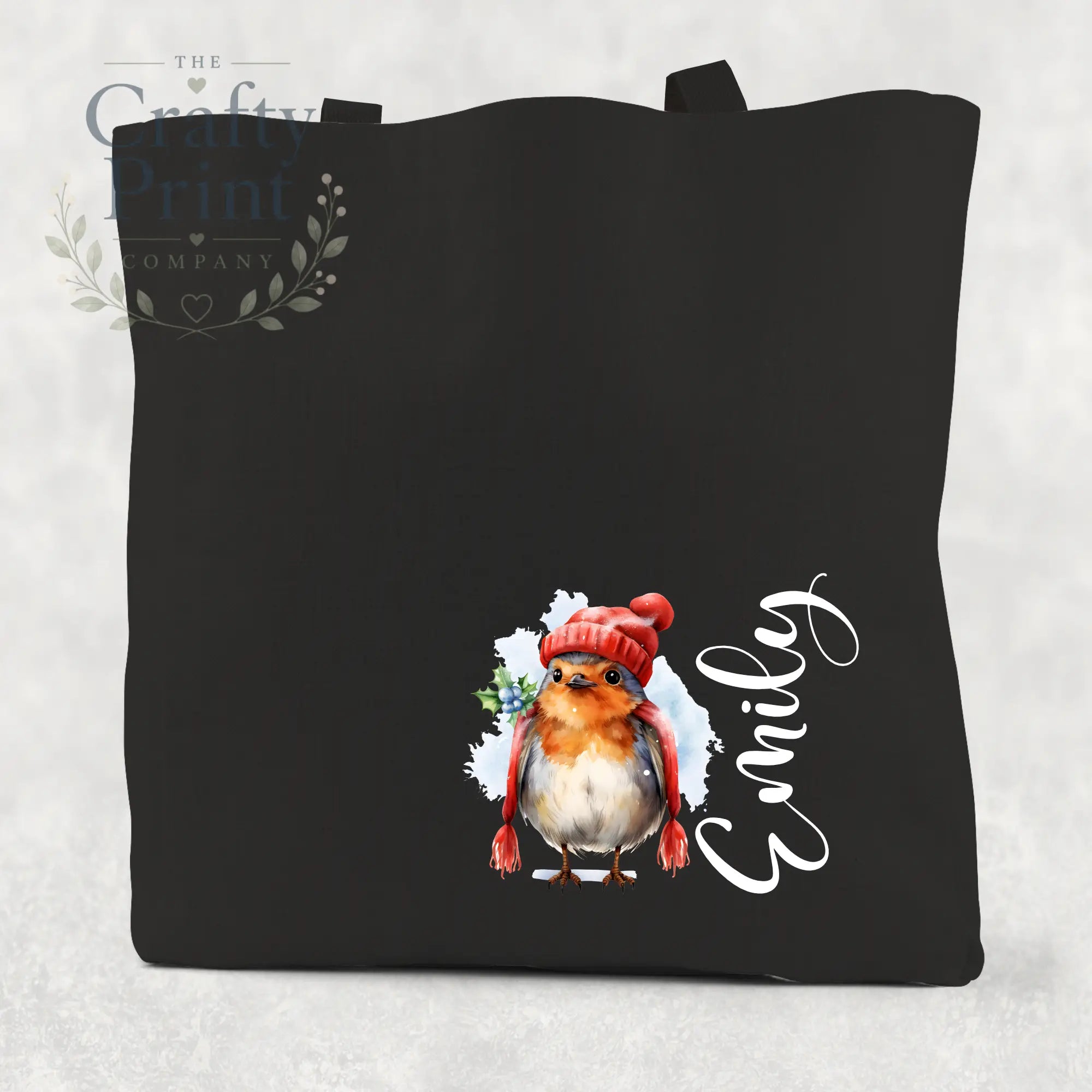 Personalised Robin Cotton Tote Bag - Black / Small: 21 cm x