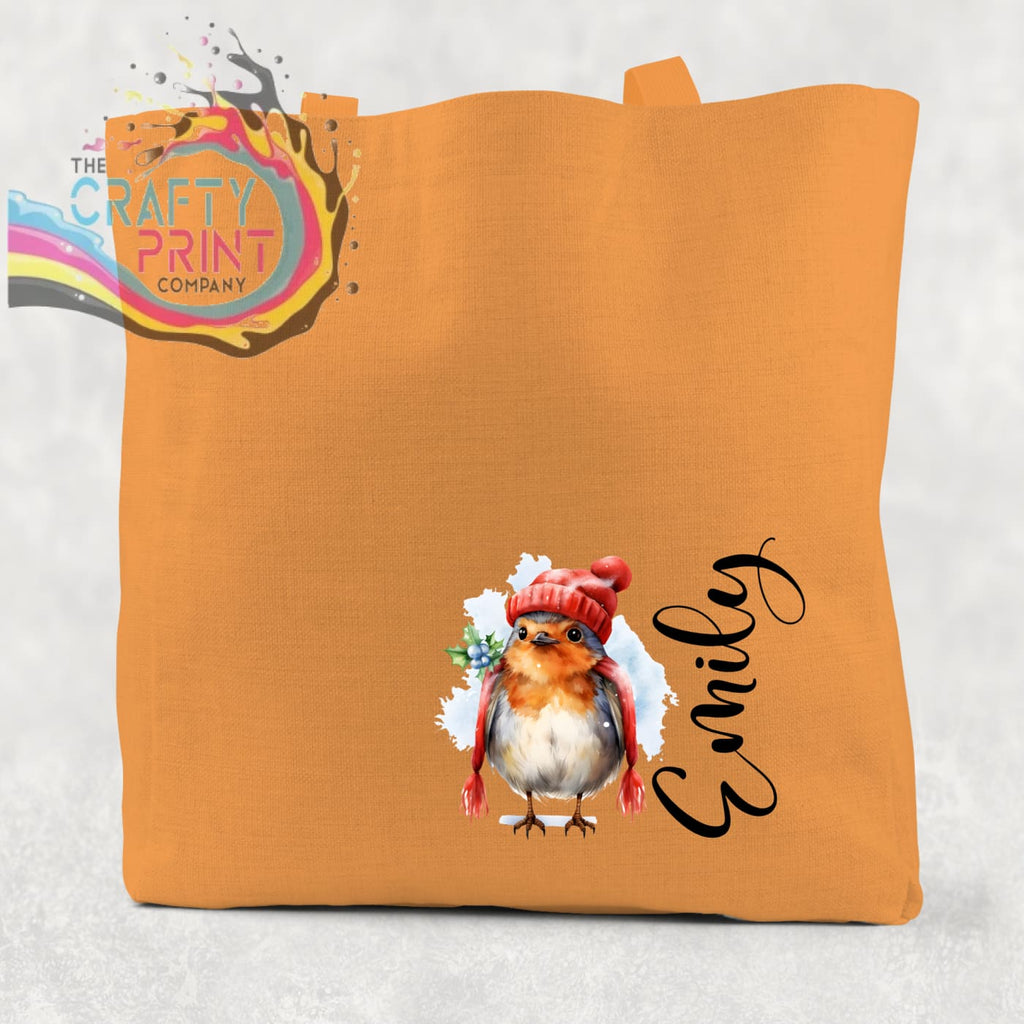 Personalised Robin Cotton Tote Bag - Orange / Small: 21 cm