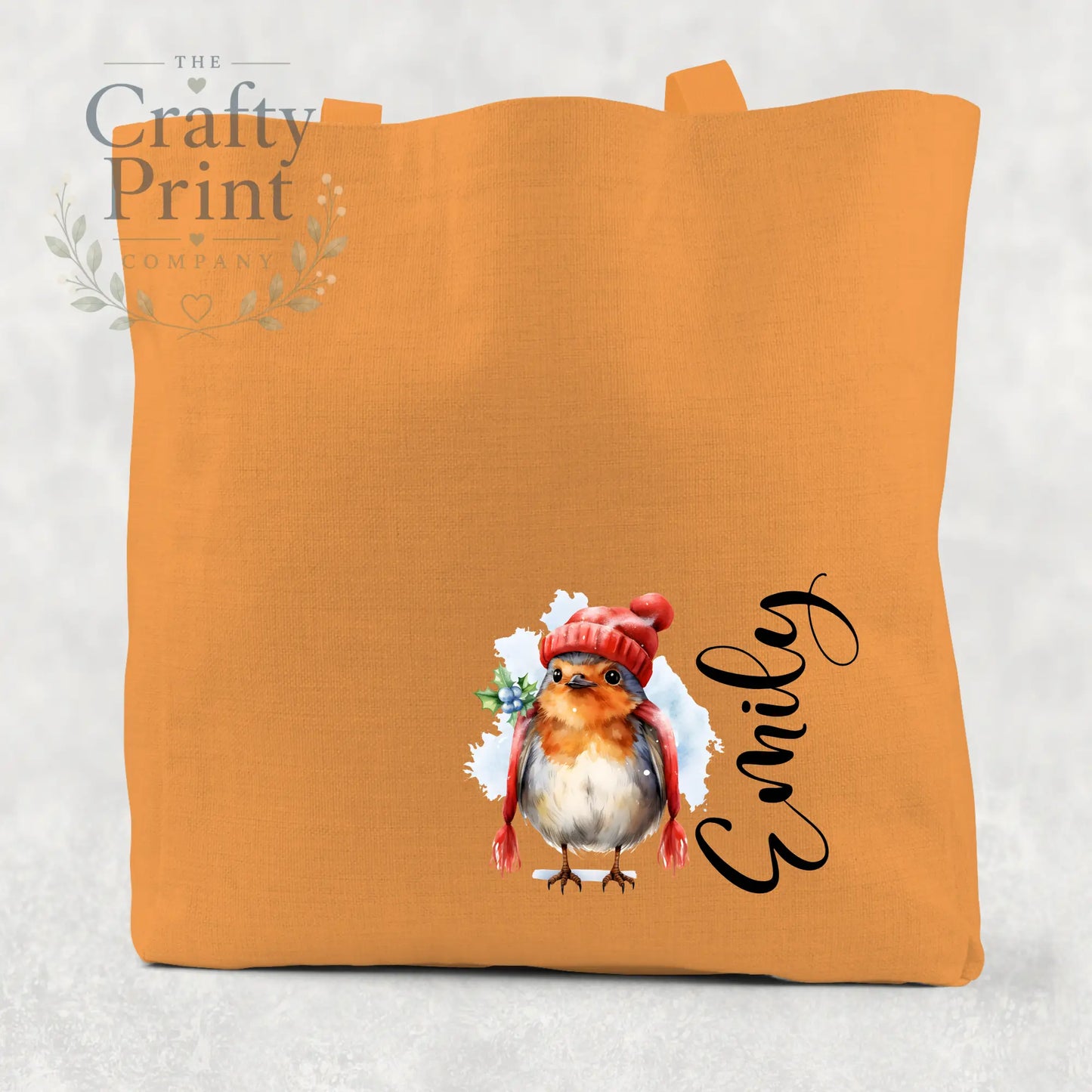 Personalised Robin Cotton Tote Bag - Orange / Small: 21 cm