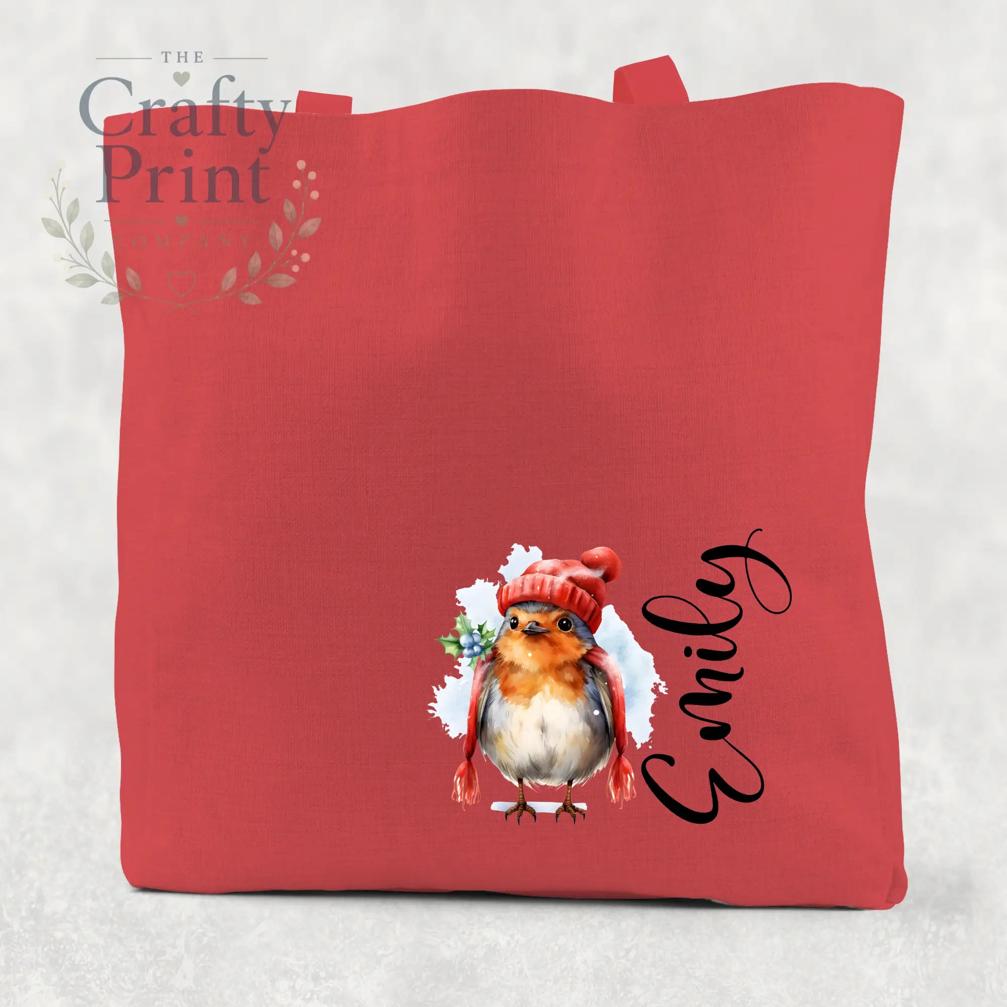 Personalised Robin Cotton Tote Bag - Red / Small: 21 cm x
