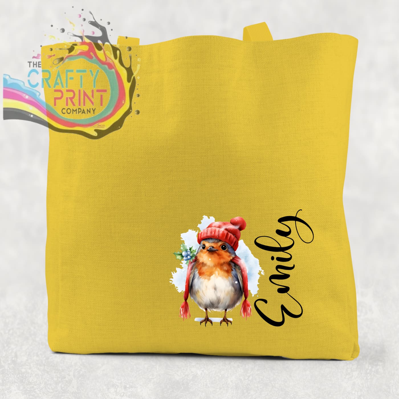 Personalised Robin Cotton Tote Bag - Yellow / Small: 21 cm