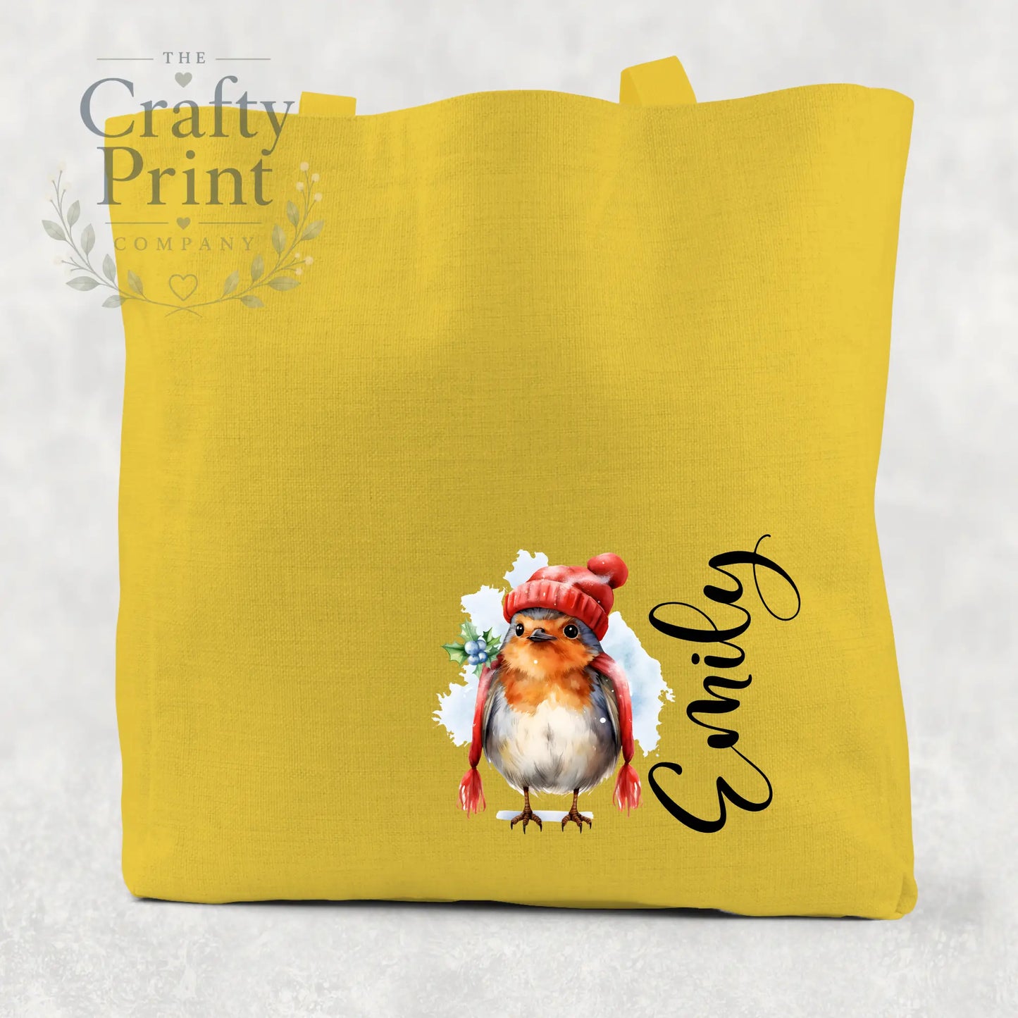 Personalised Robin Cotton Tote Bag - Yellow / Small: 21 cm