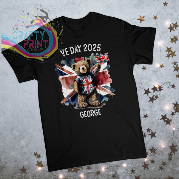 Personalised VE Day Bear Children’s T-shirt - Black