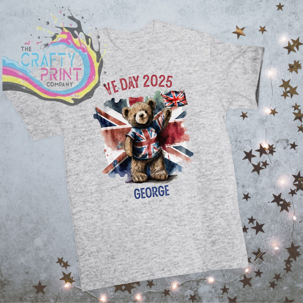 Personalised VE Day Bear Children’s T-shirt - Grey - Shirts