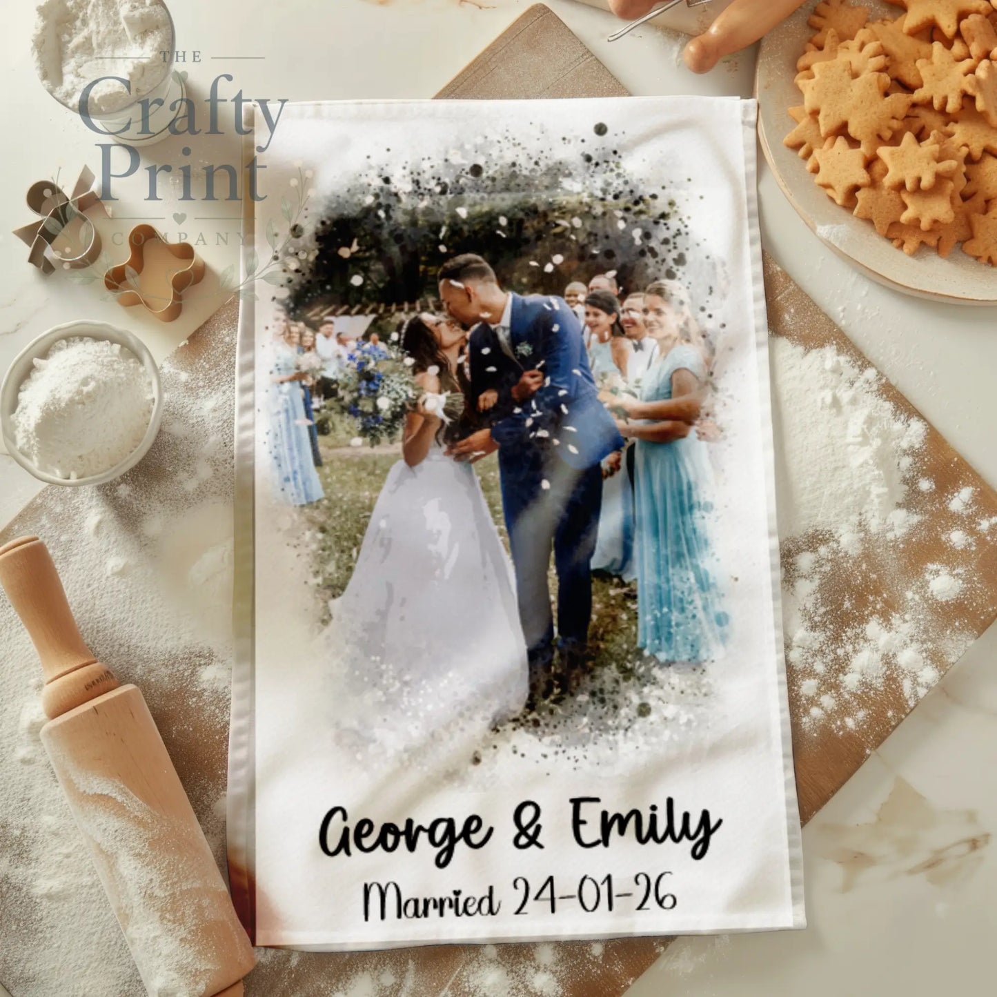 Personalised Watercolour Photo Tea Towel - Kitchen Towels