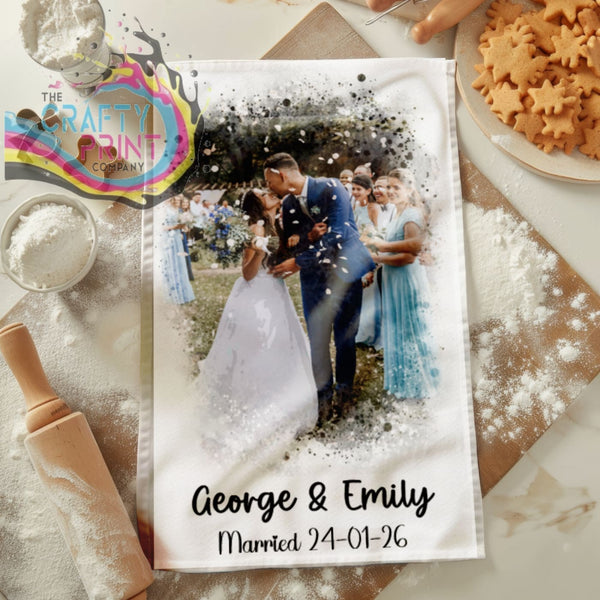 Personalised Watercolour Photo Tea Towel - Kitchen Towels