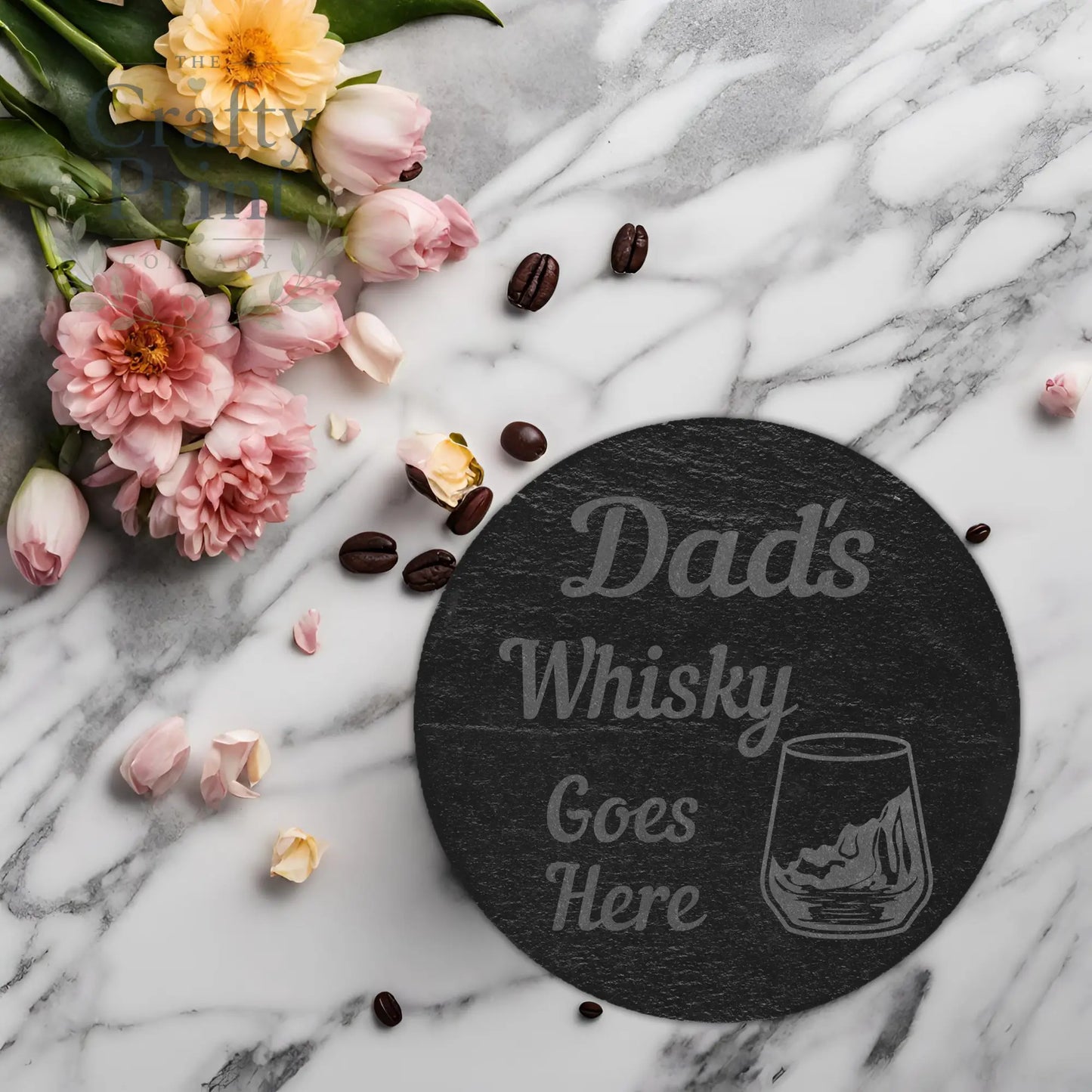Personalised Whisky Goes Here Engraved Slate Coaster - Round