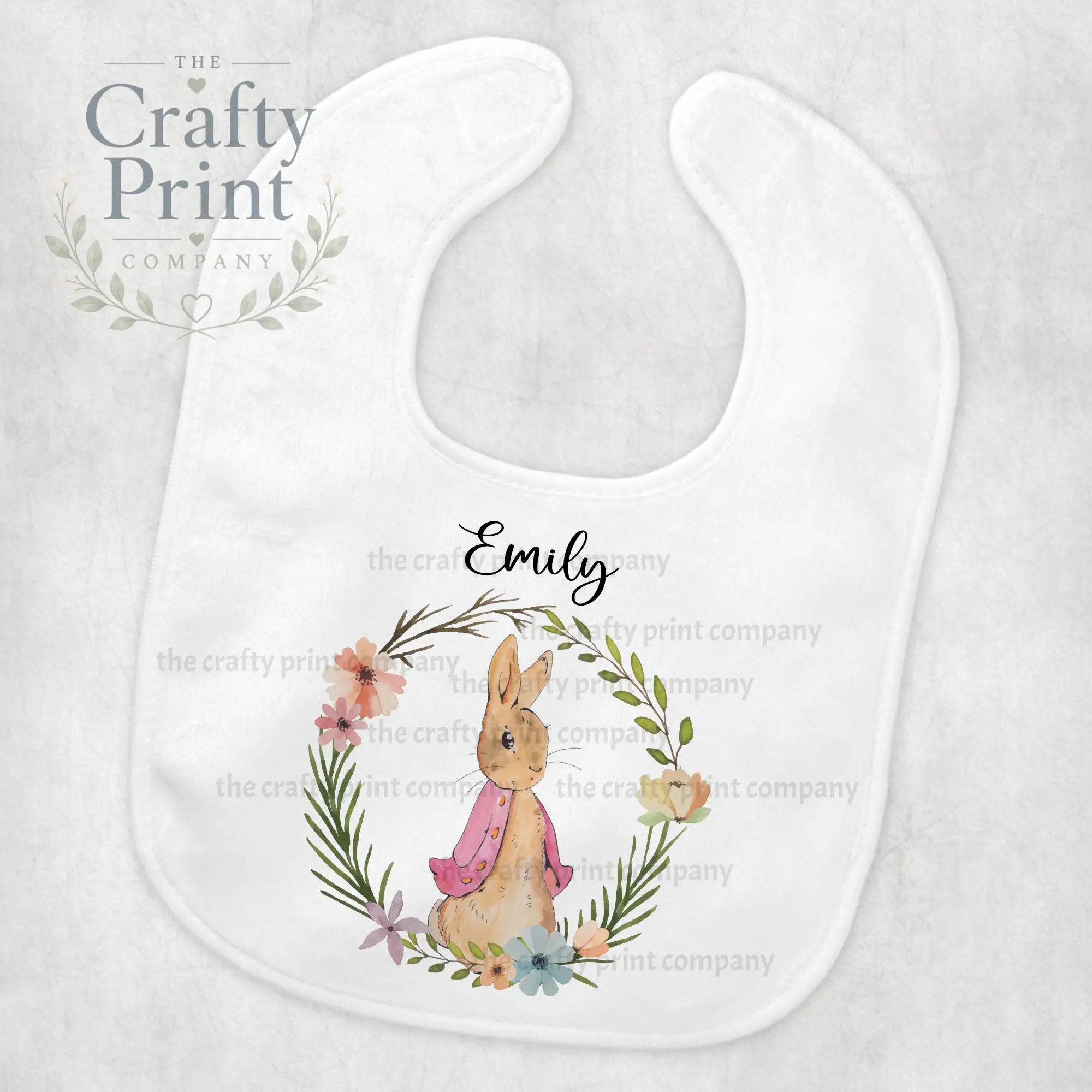 Peter Rabbit Personalised Baby Bib - Pink Coat - & Toddler