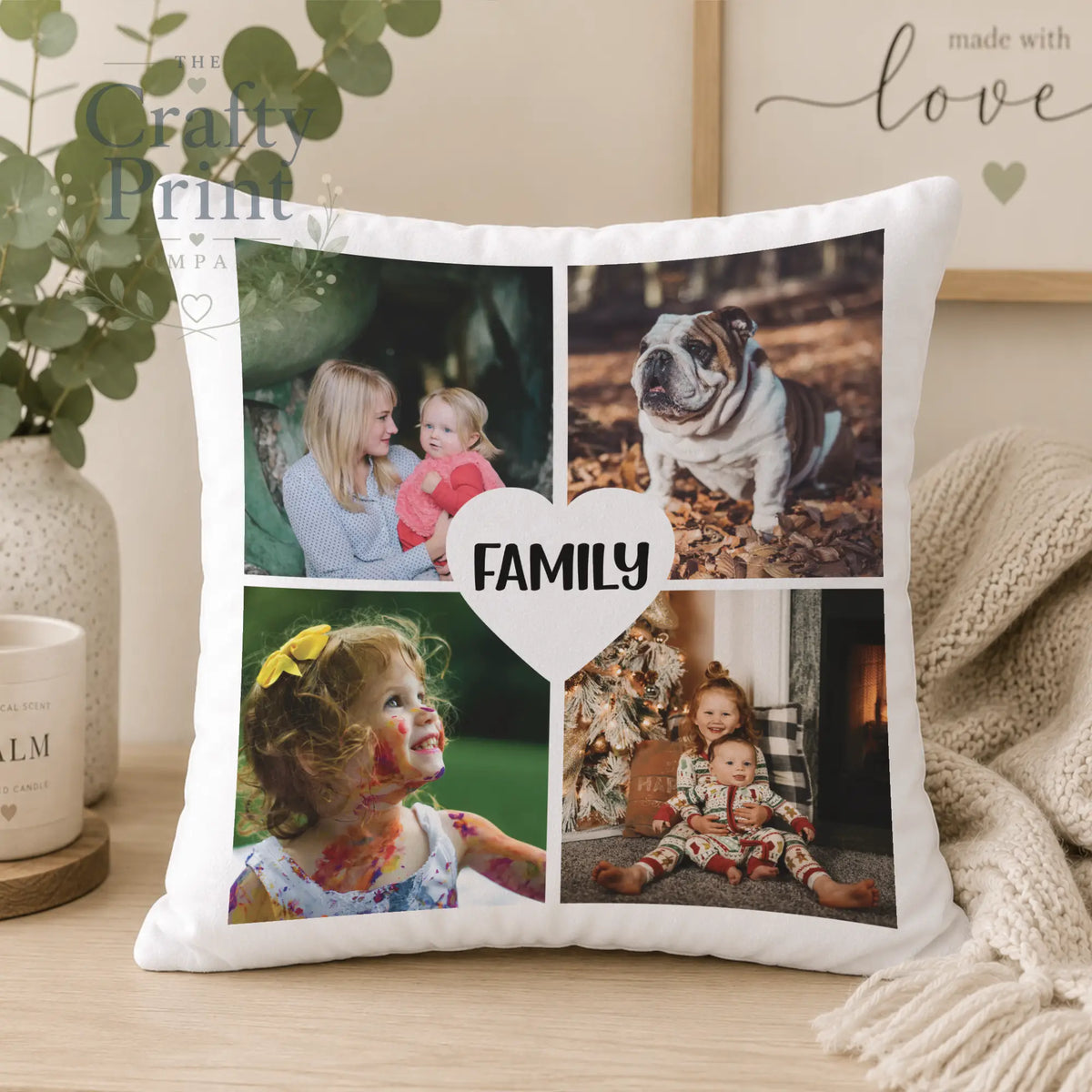 Photo Cushion with 4 pics Heart Personalised Cushion Cover