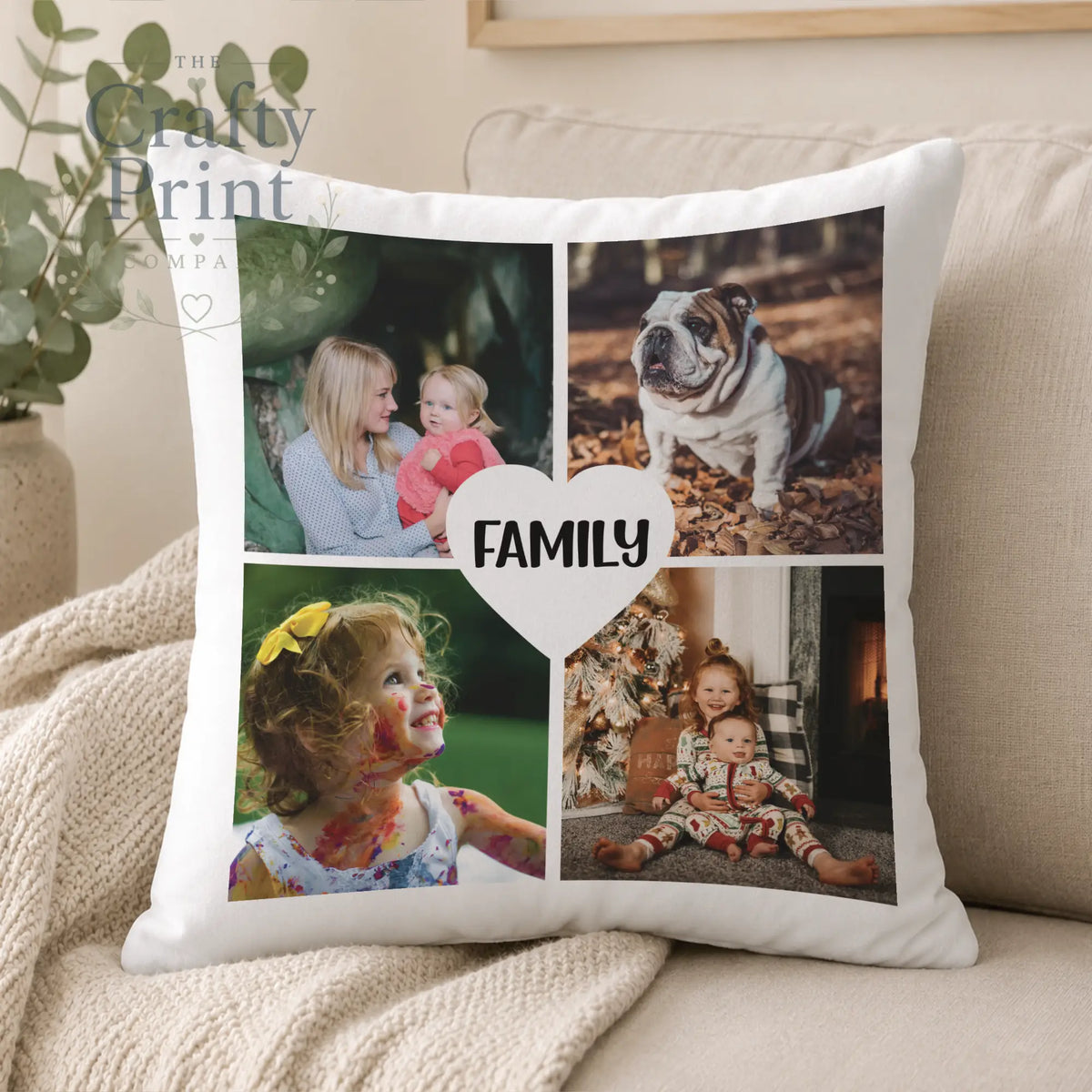 Photo Cushion with 4 pics Heart Personalised Cushion Cover