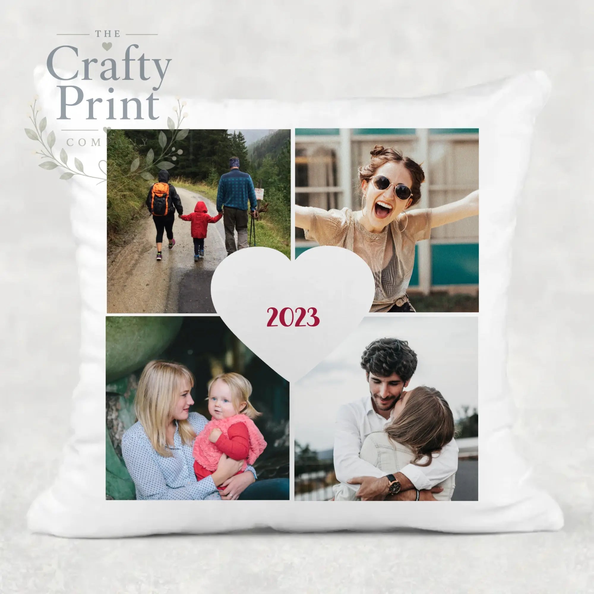 Photo Cushion with 4 pics Heart Personalised Cover - Chair