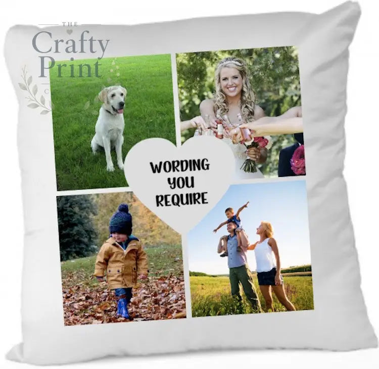 Photo Cushion with 4 pics Heart Personalised Cover - Chair