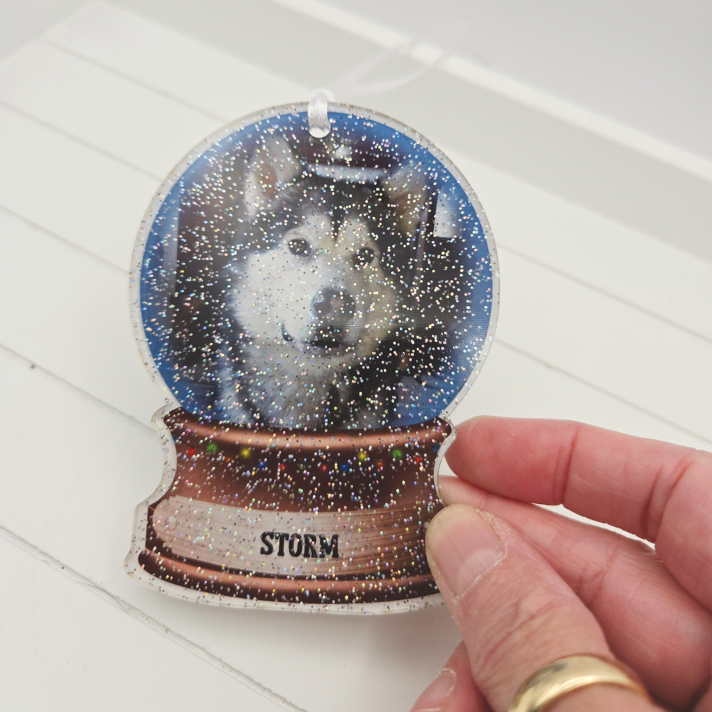 Personalised Photo Snow Globe Glitter Christmas Acrylic Bauble