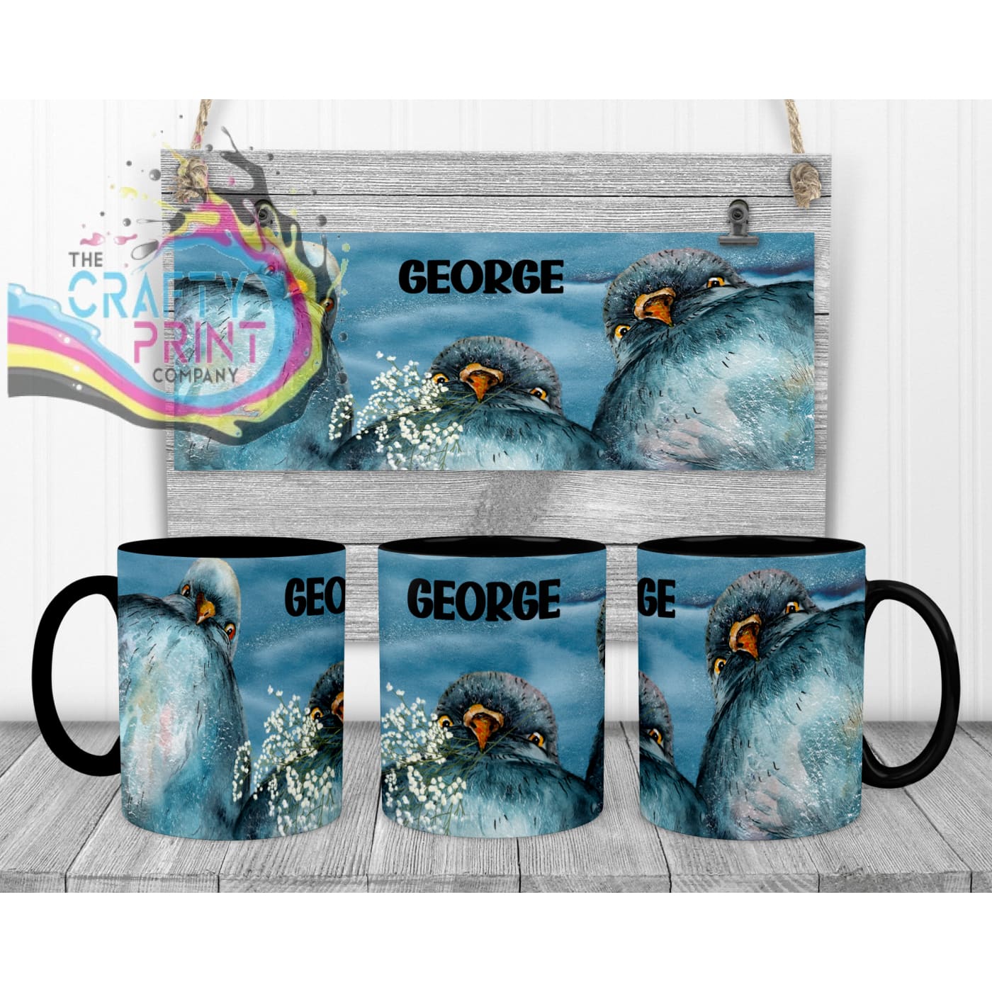 Pigeon Mug - Black Handle & Inner - Mugs