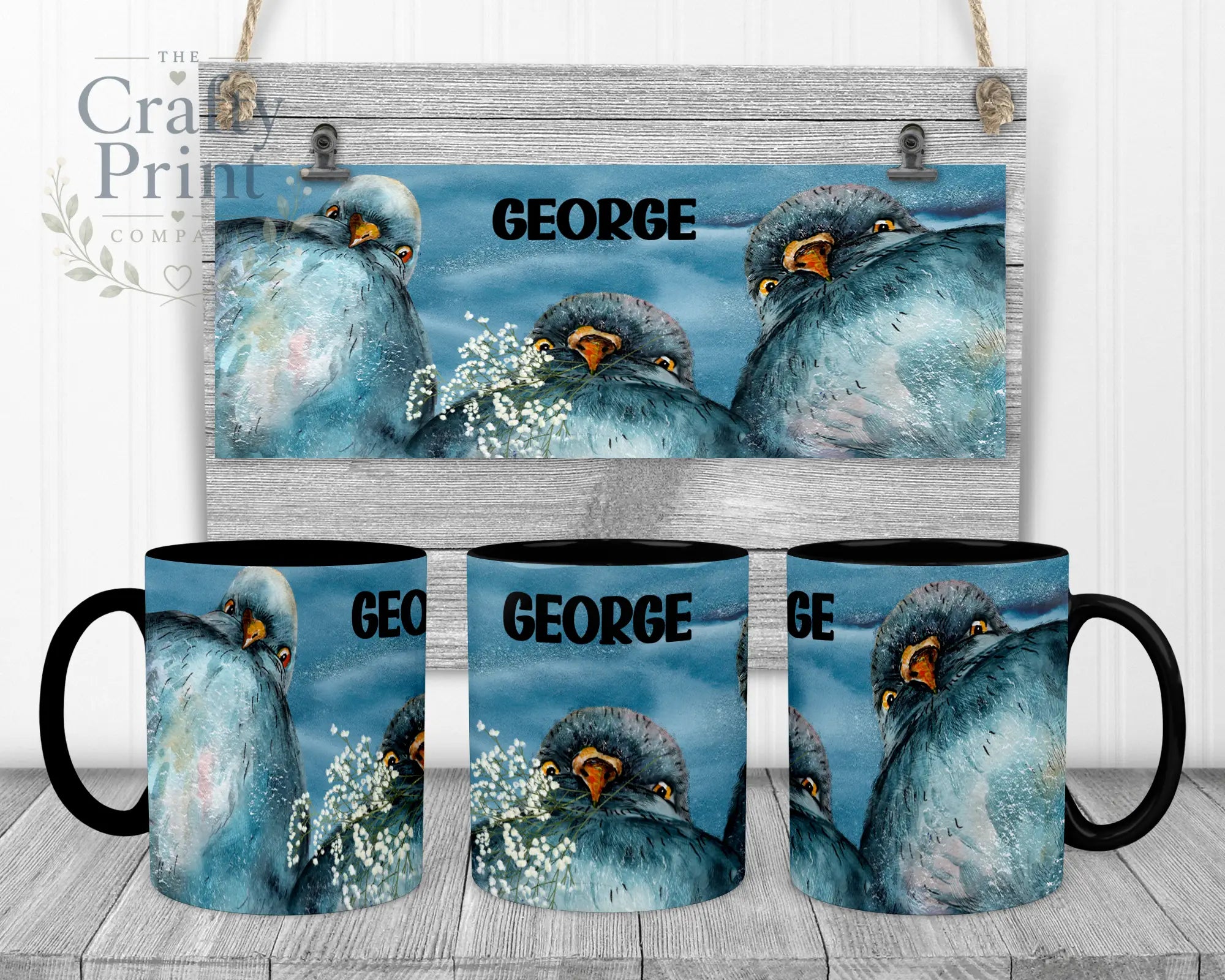 Pigeon Mug - Black Handle & Inner - Mugs