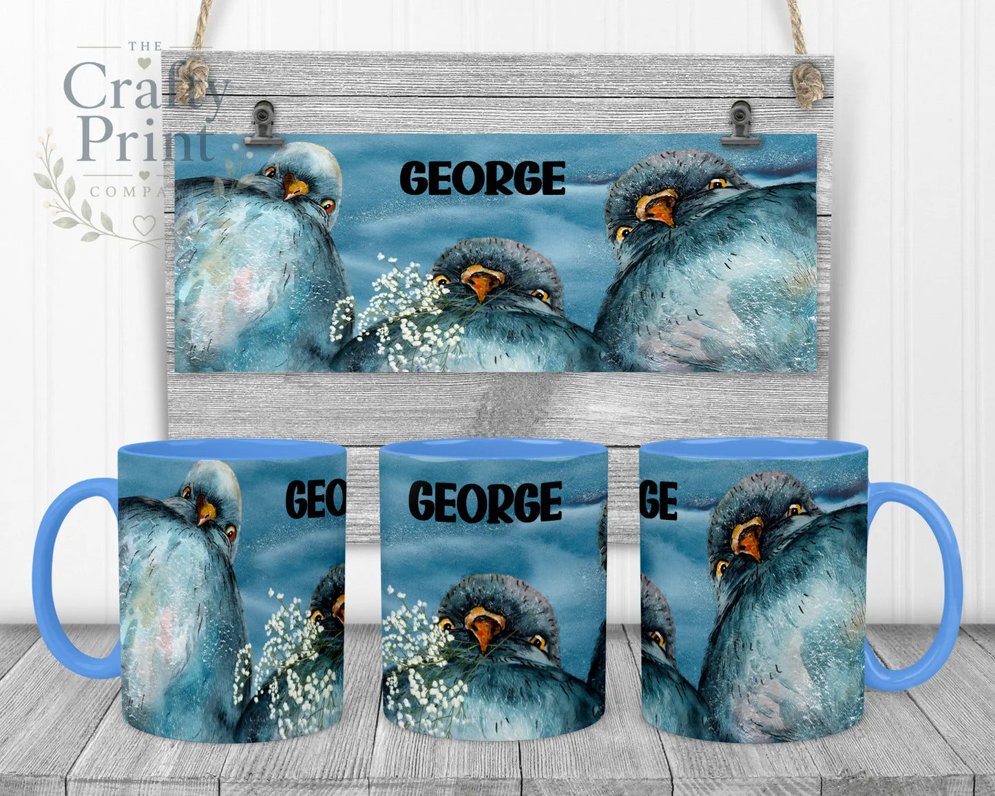 Pigeon Mug - Blue Handle & Inner - Mugs