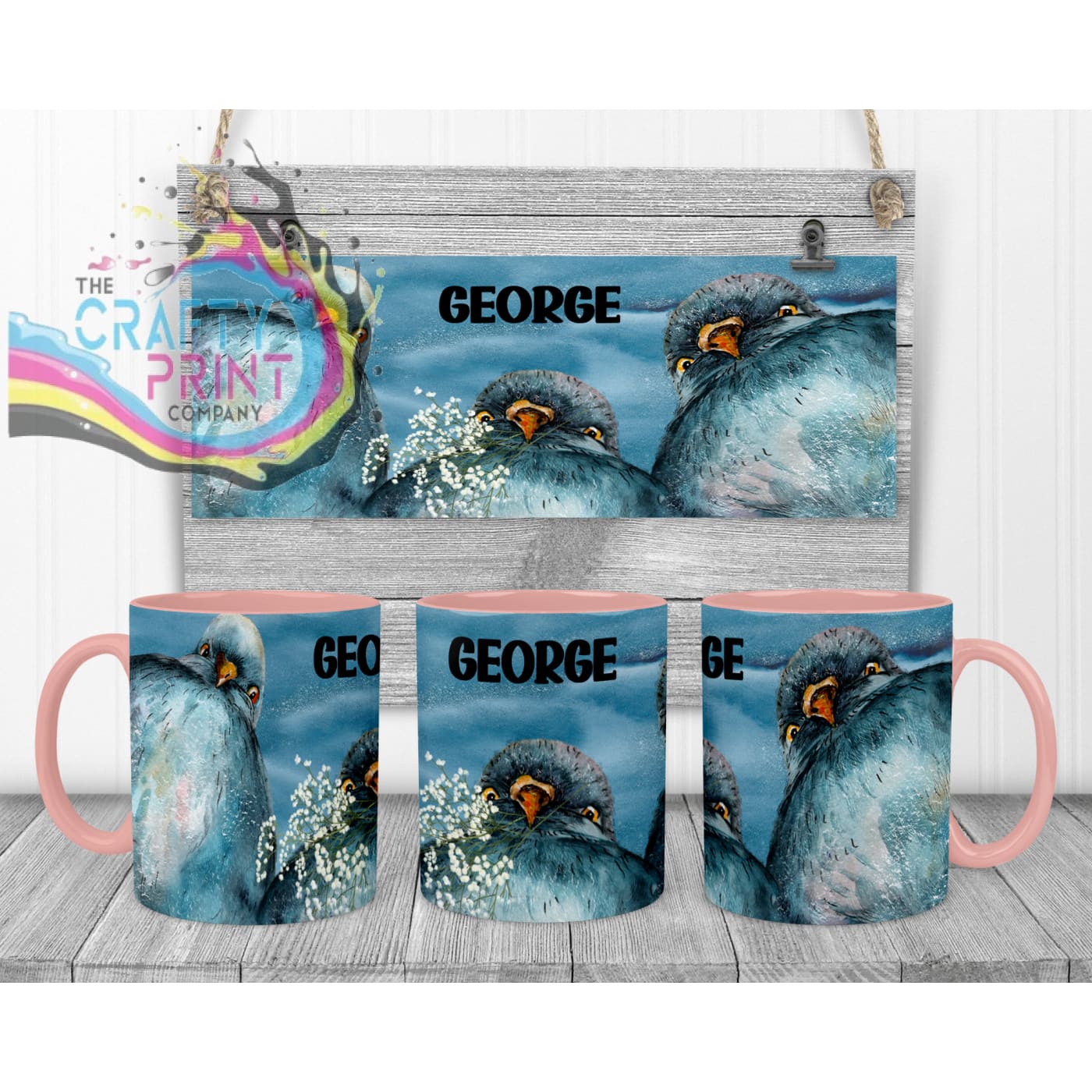 Pigeon Mug - Pink Handle & Inner - Mugs