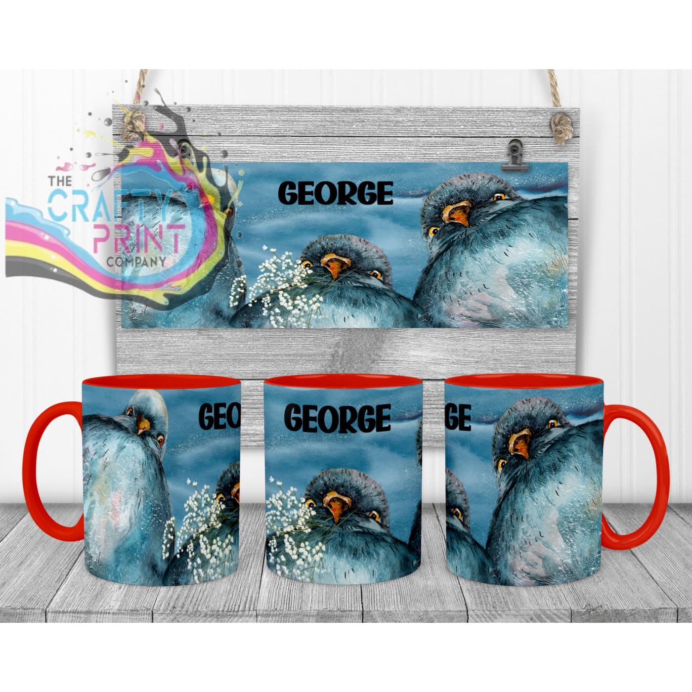 Pigeon Mug - Red Handle & Inner - Mugs
