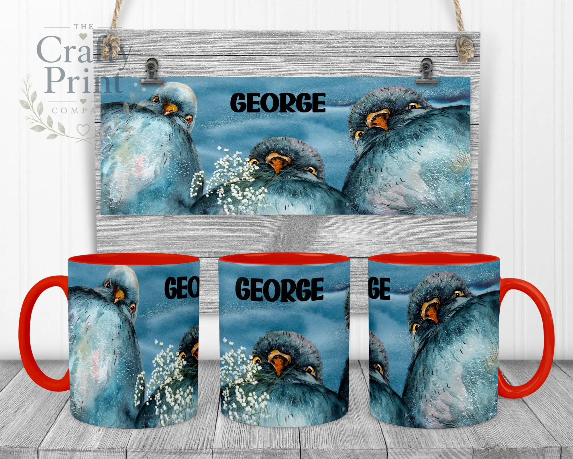 Pigeon Mug - Red Handle & Inner - Mugs