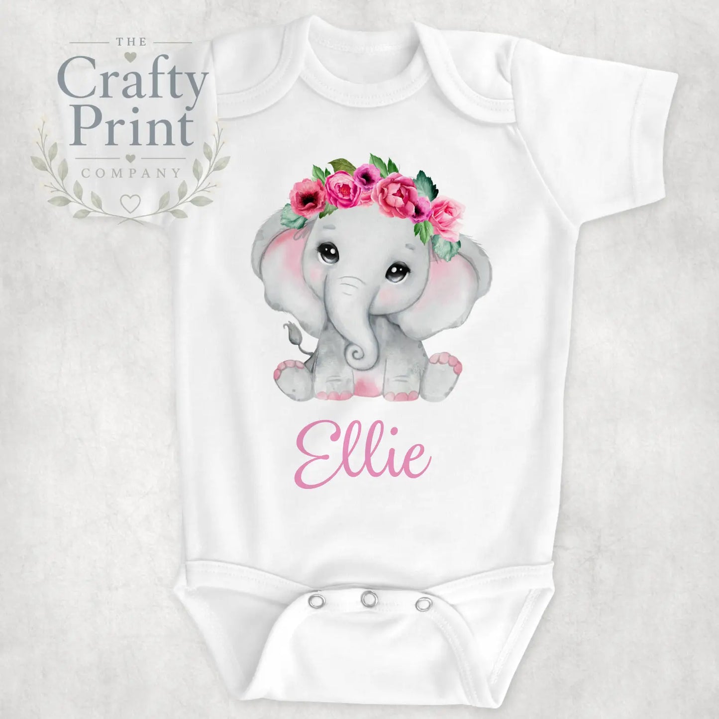 Pink Elephant Personalised Bodysuit - Baby One-Pieces