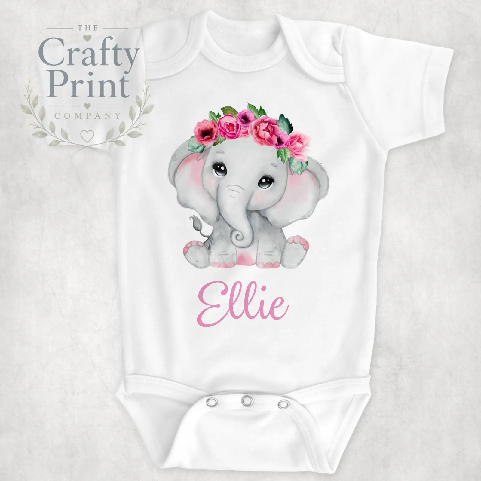 Pink Elephant Personalised Bodysuit - Baby One-Pieces