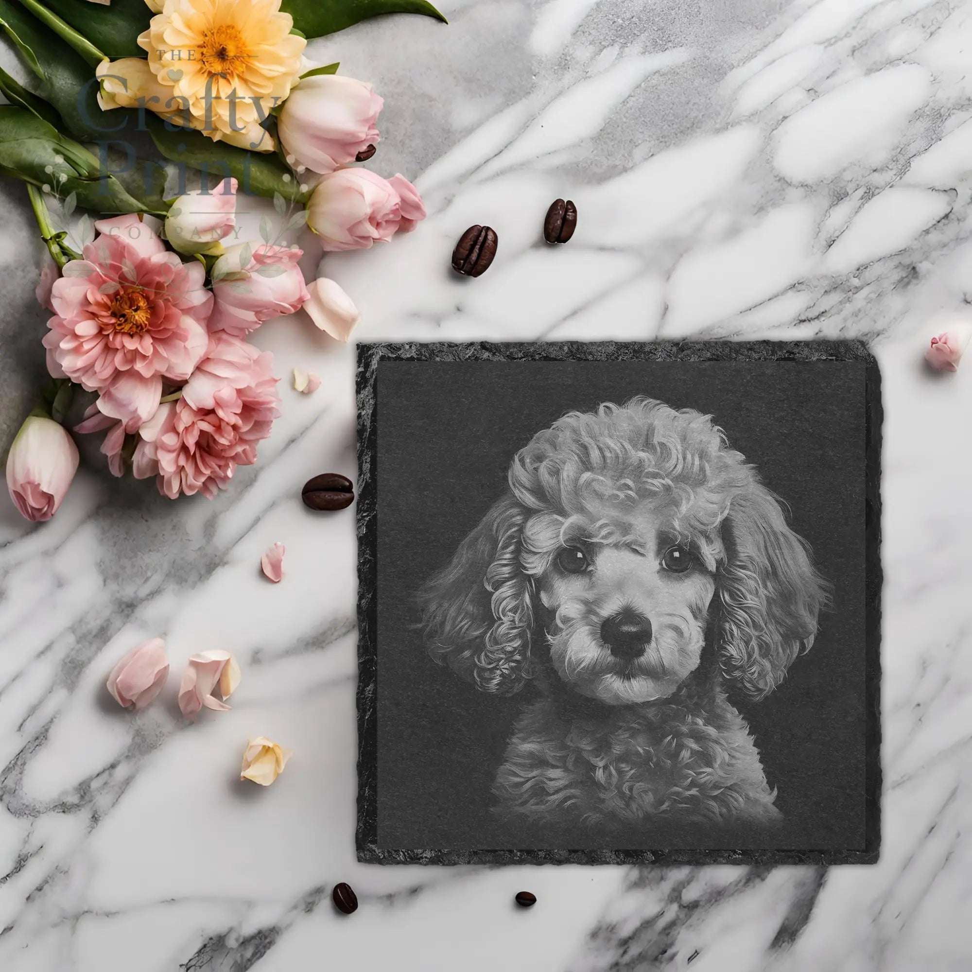 Poodle Engraved Slate Coaster - Square
