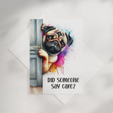 Did someone say cake? Peeking Pug A5 Birthday Card