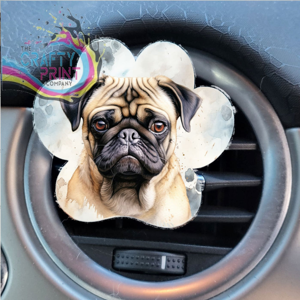 Pug Acrylic Paw Print Car Vent Clip on Air Freshener