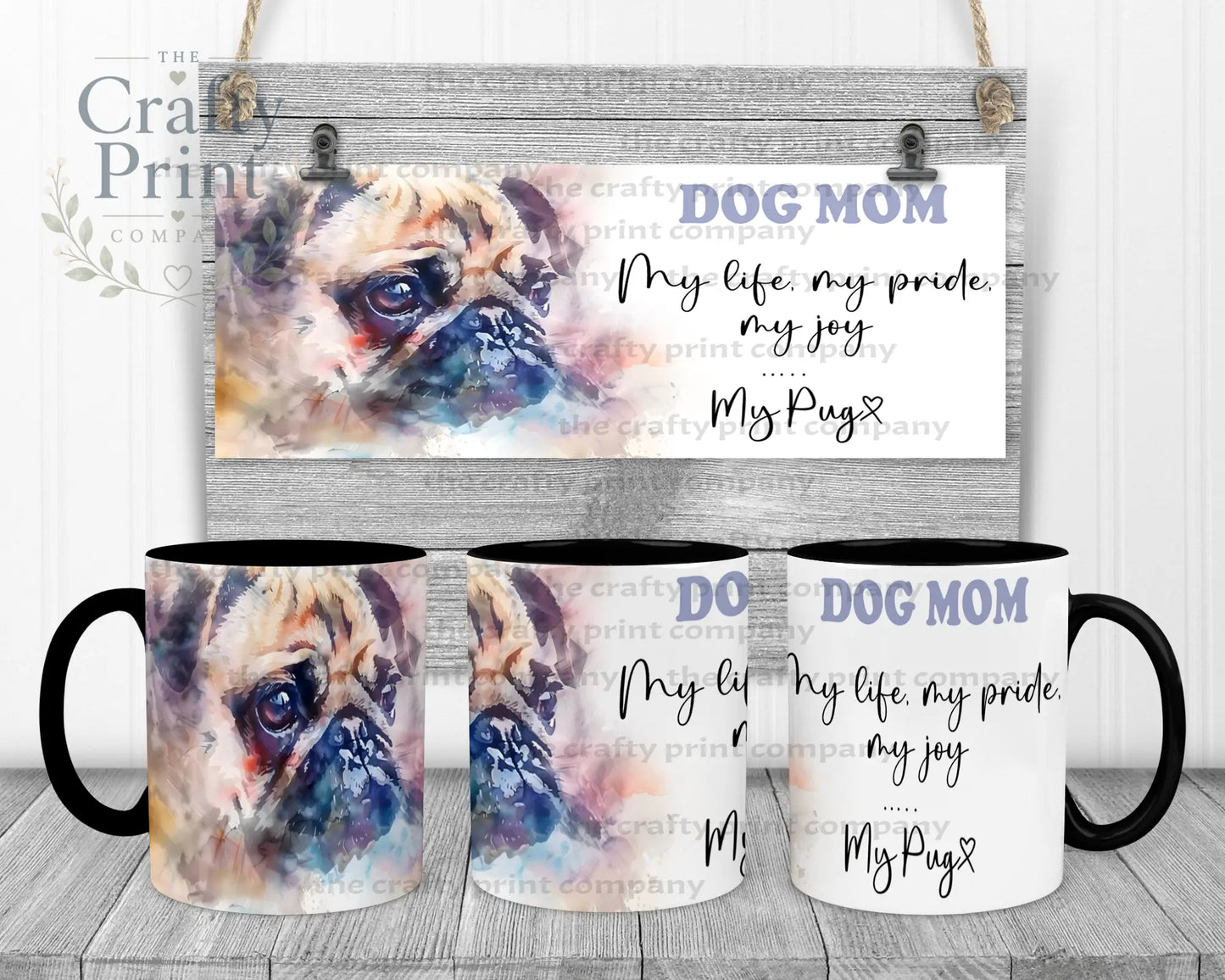 Pug Dog Mom Mug - 11oz Ceramic / Black Handle & Inner - Mugs