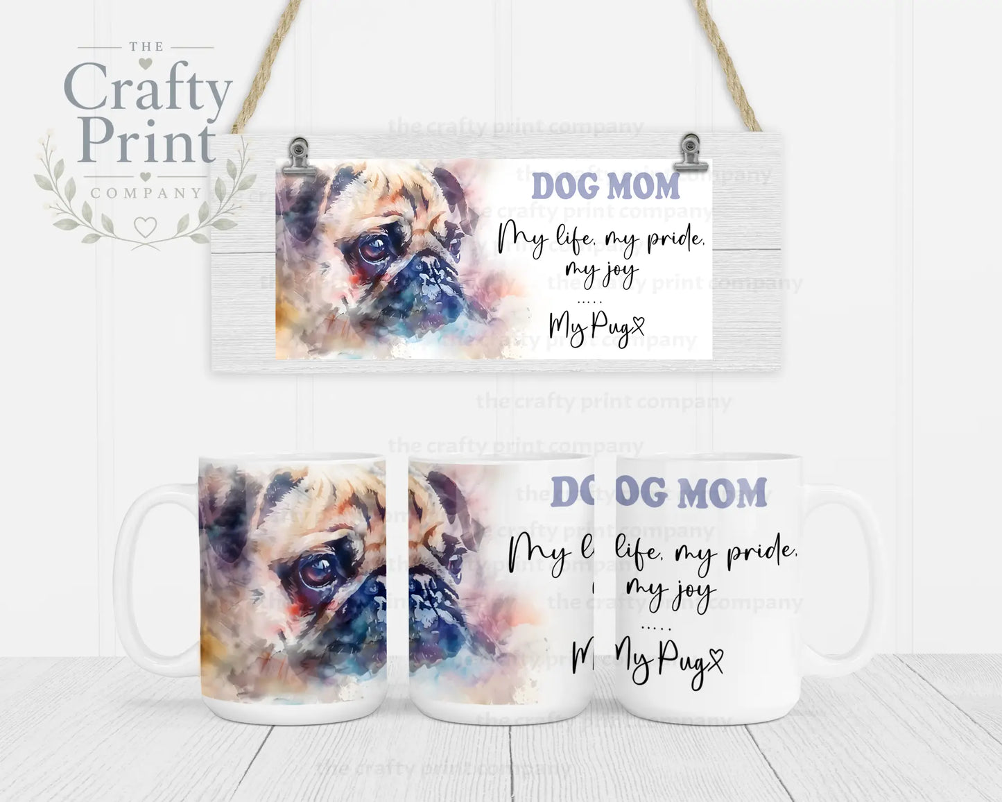 Pug Dog Mom Mug - 11oz Ceramic / White Handle & Inner - Mugs