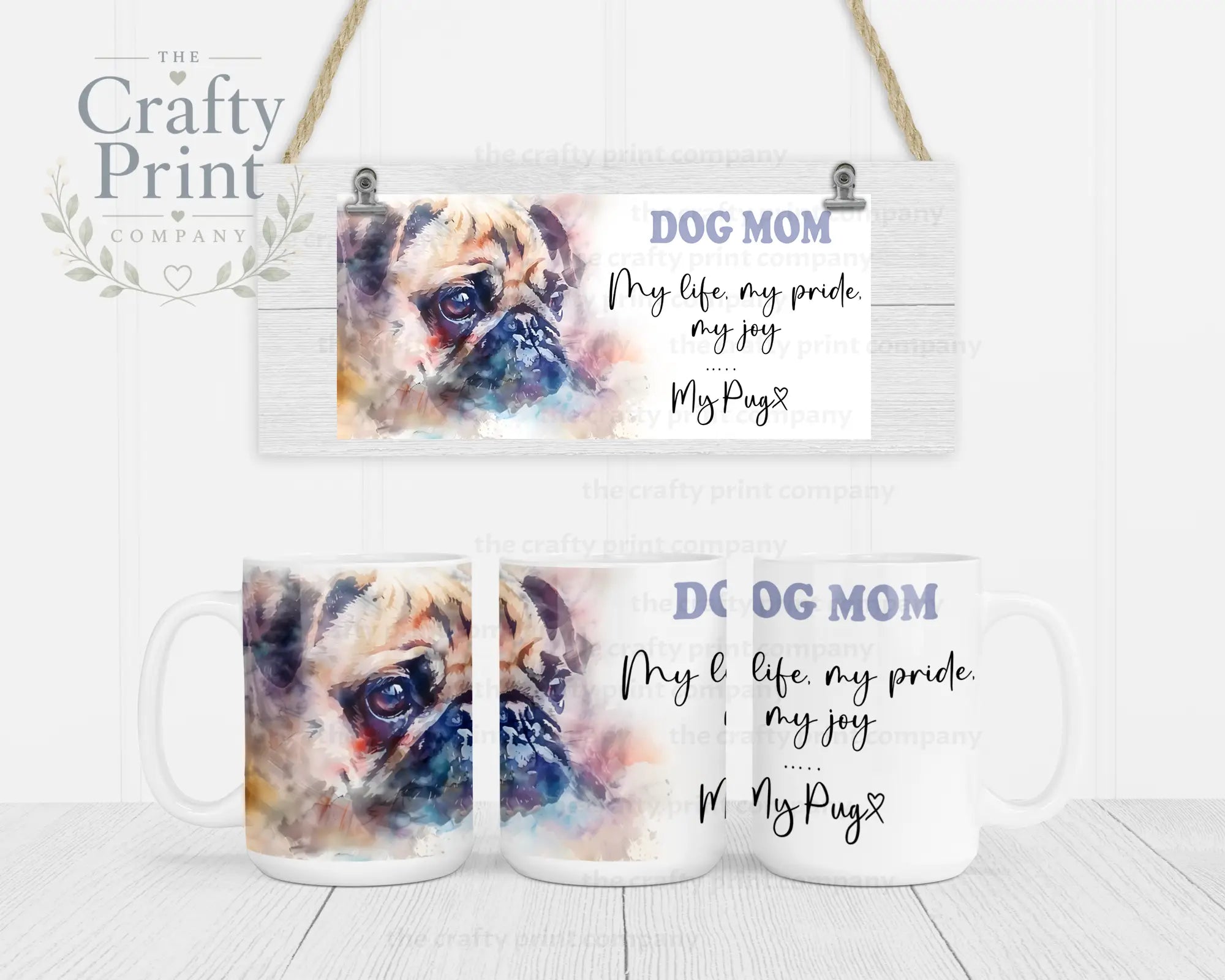 Pug Dog Mom Mug - 11oz Ceramic / White Handle & Inner - Mugs