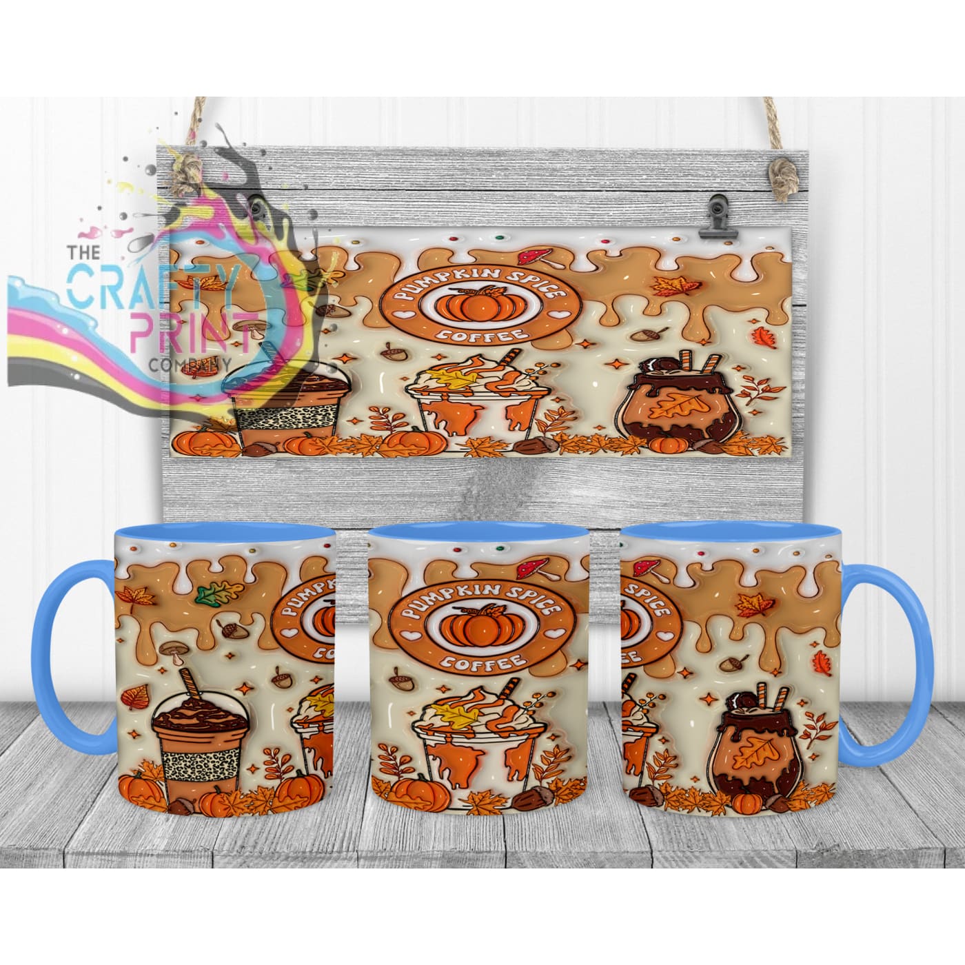 Pumpkin Spice Coffee Mug - 11oz Ceramic / Blue Handle &