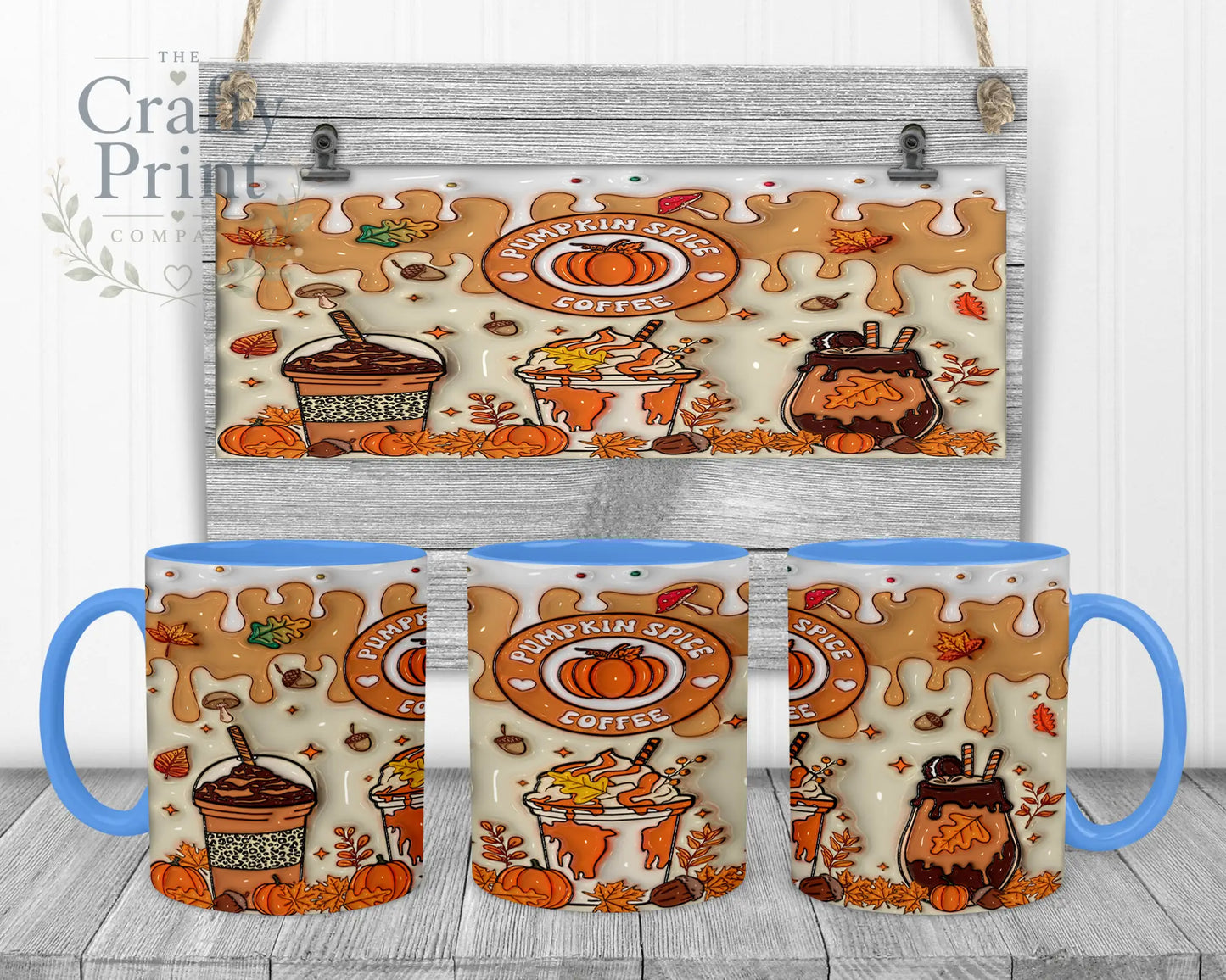 Pumpkin Spice Coffee Mug - 11oz Ceramic / Blue Handle &