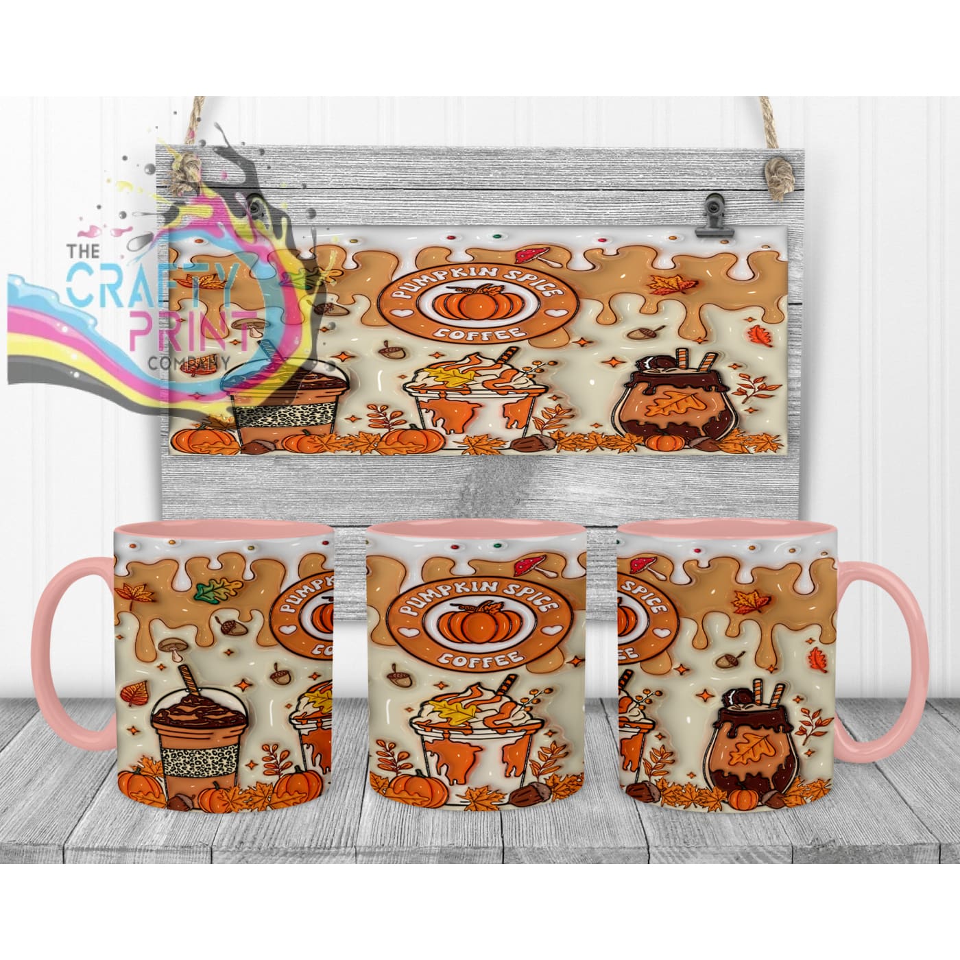 Pumpkin Spice Coffee Mug - 11oz Ceramic / Pink Handle &