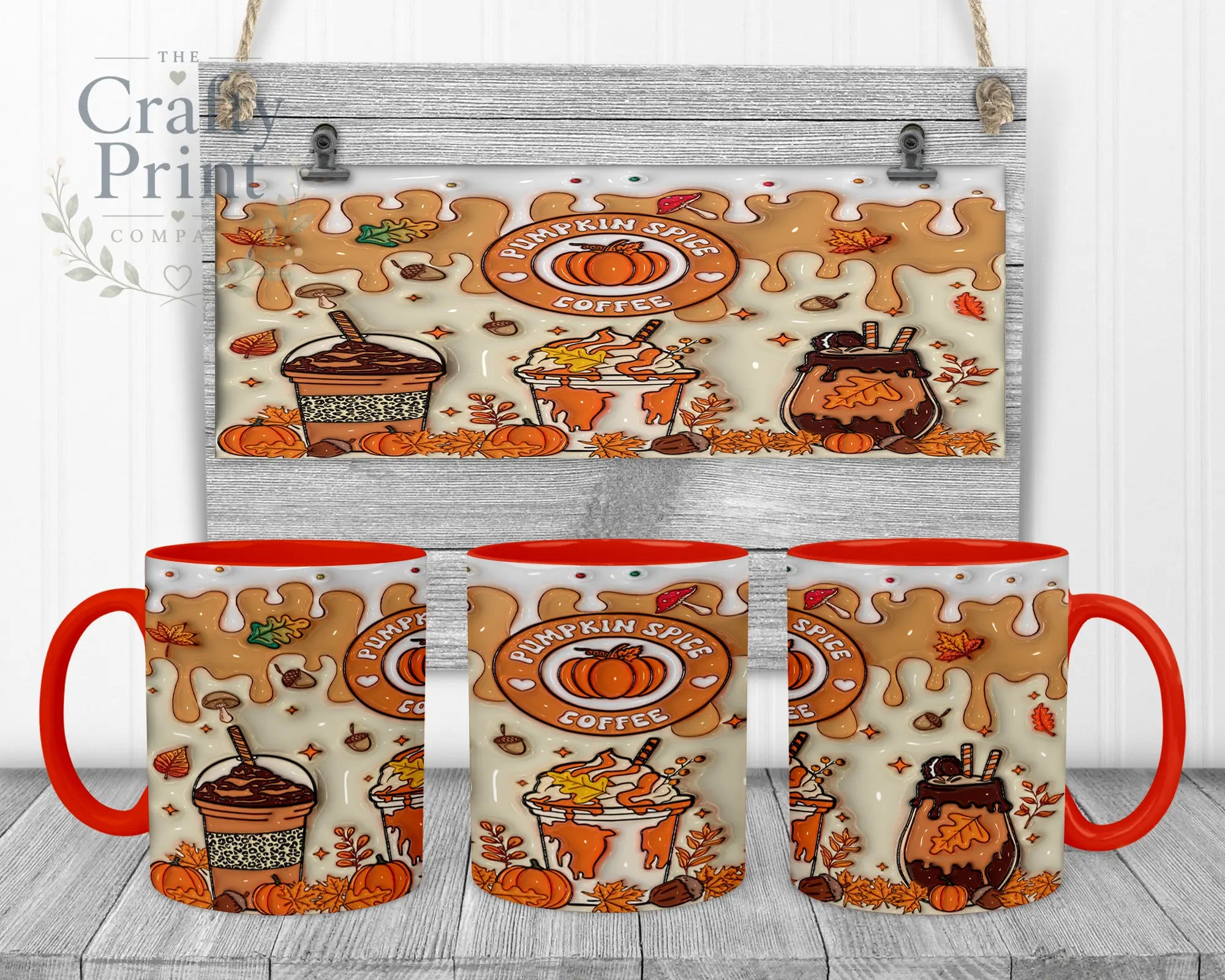 Pumpkin Spice Coffee Mug - 11oz Ceramic / Red Handle &