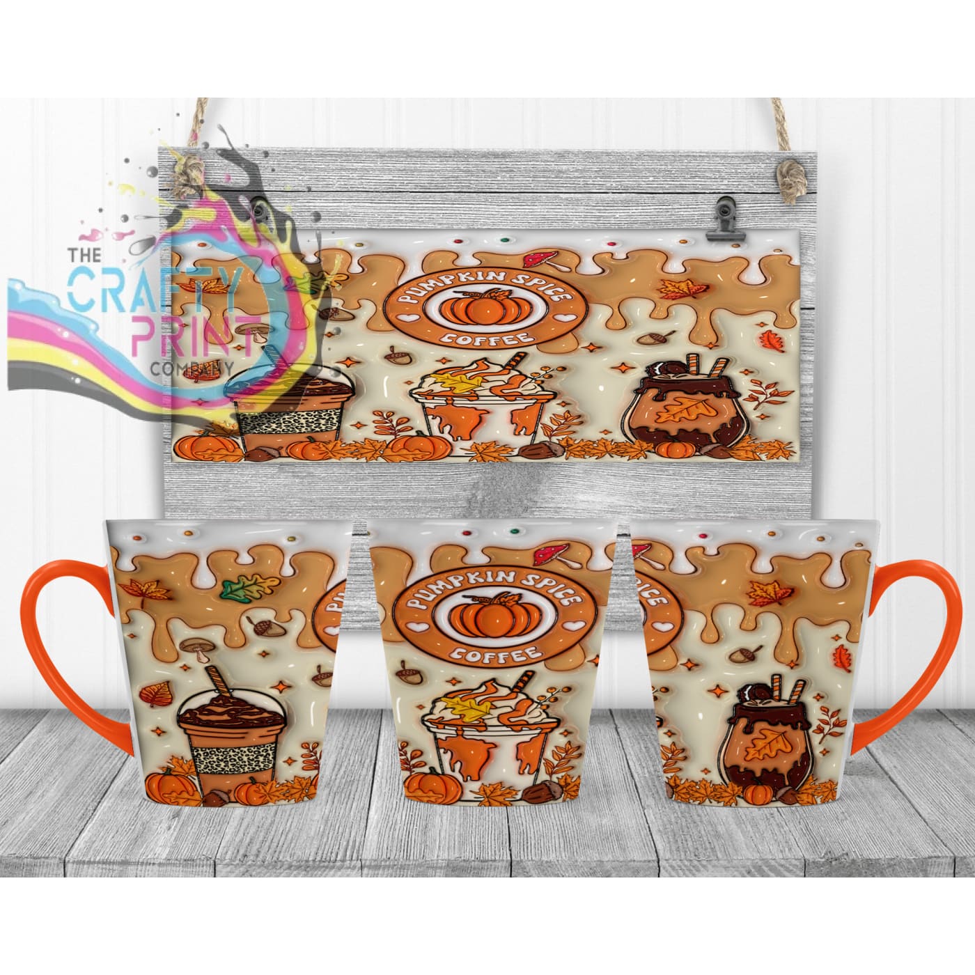 Pumpkin Spice Coffee Mug - 12oz Latte / Orange Handle &