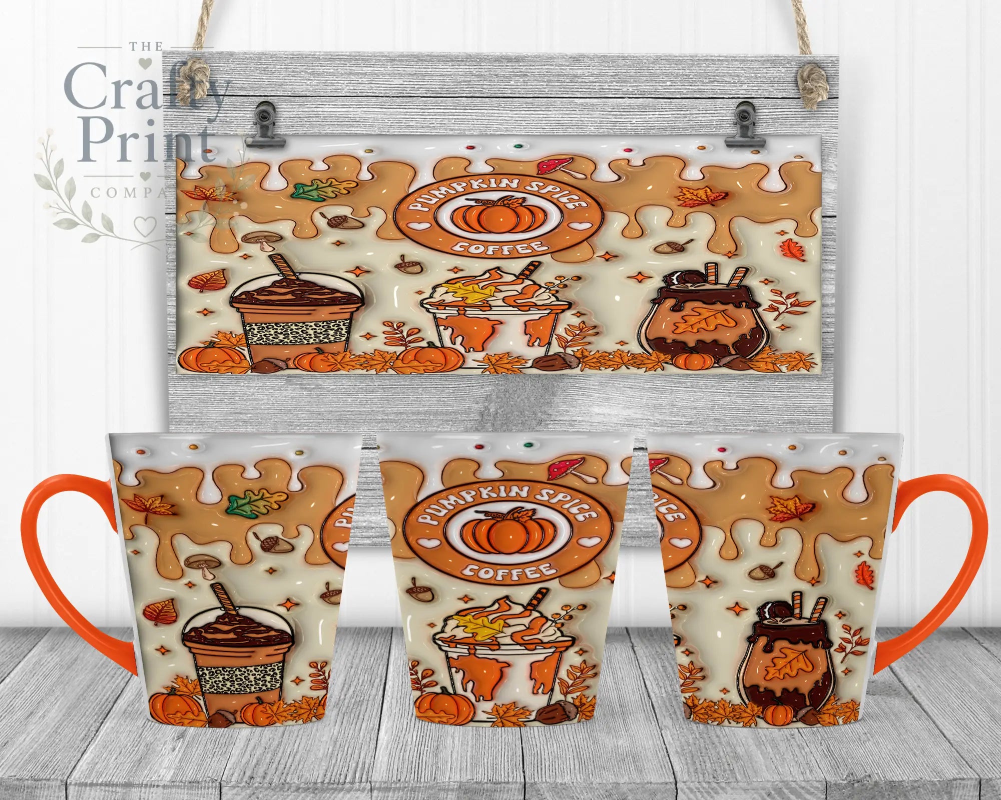 Pumpkin Spice Coffee Mug - 12oz Latte / Orange Handle &