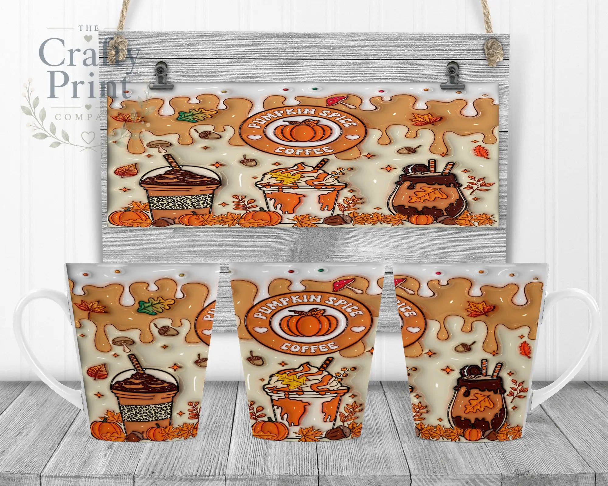 Pumpkin Spice Coffee Mug - 12oz Latte / White Handle &