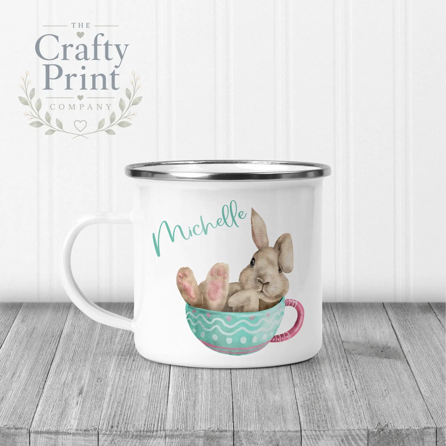 Rabbit in Cup Personalised Easter Mug - Enamel - Mugs