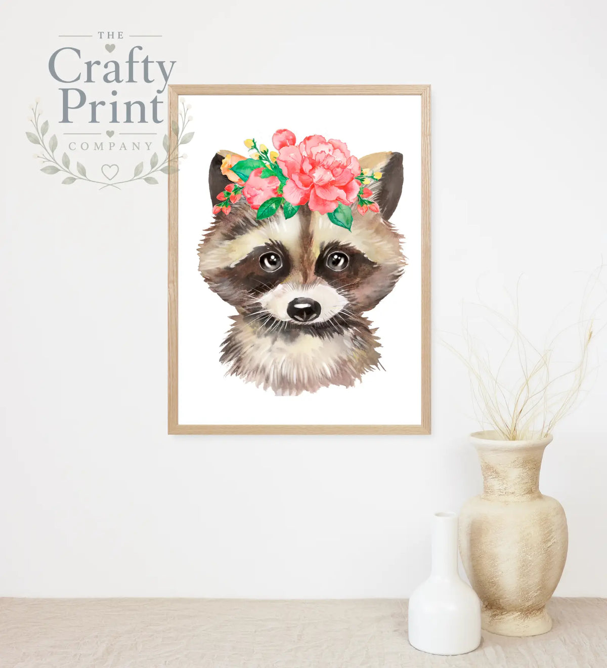 Racoon Flower Print - Posters Prints & Visual Artwork