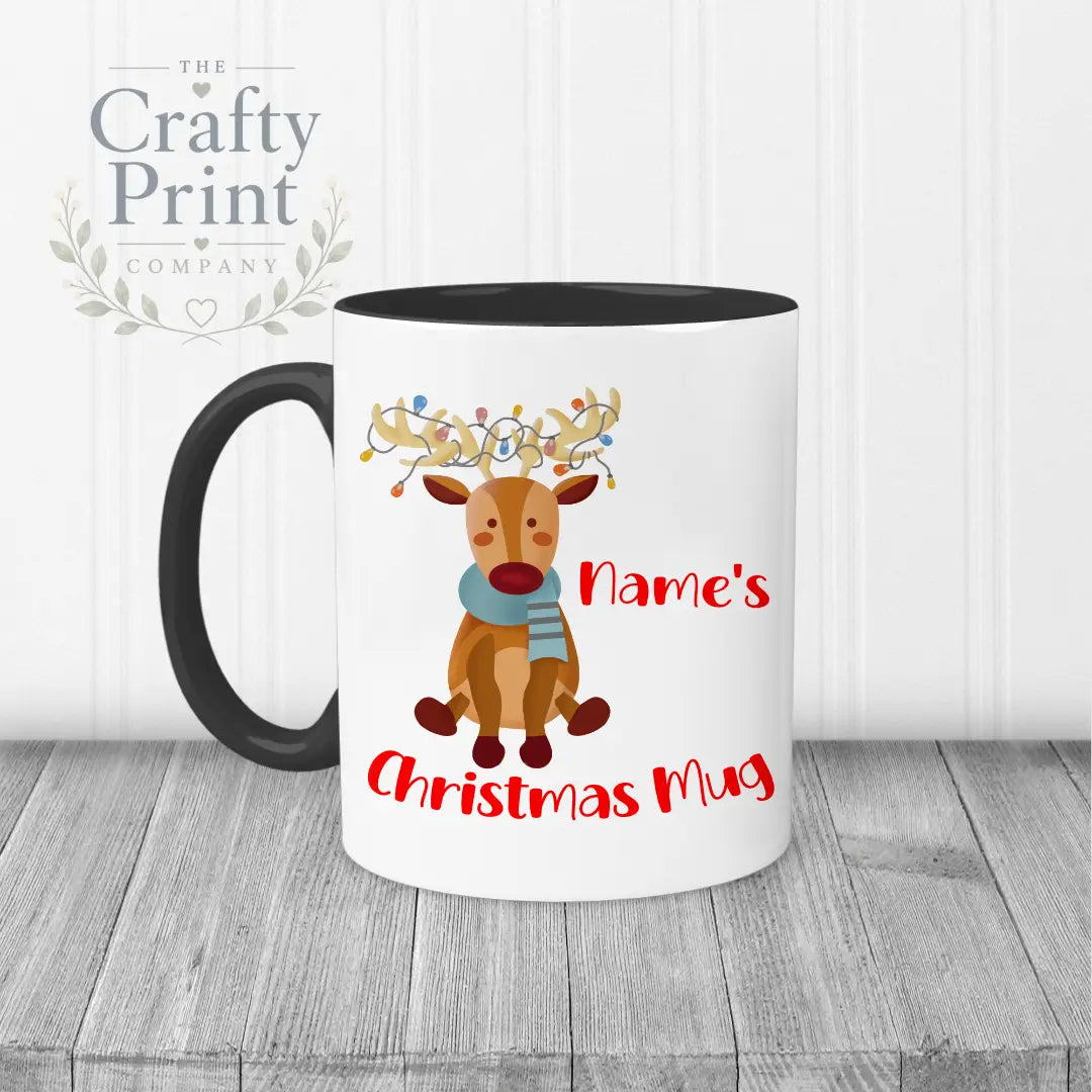 Reindeer Christmas Personalised Mug - Black Handle & Inner