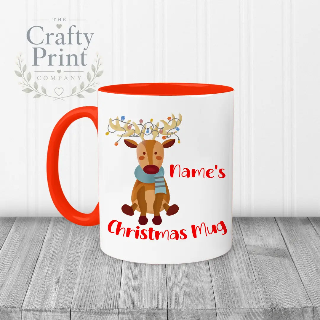 Reindeer Christmas Personalised Mug - Red Handle & Inner