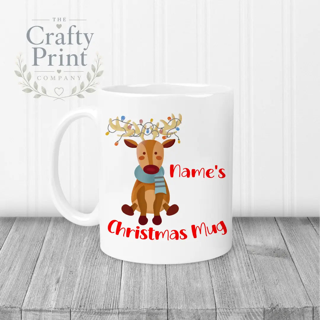 Reindeer Christmas Personalised Mug - White Handle & Inner