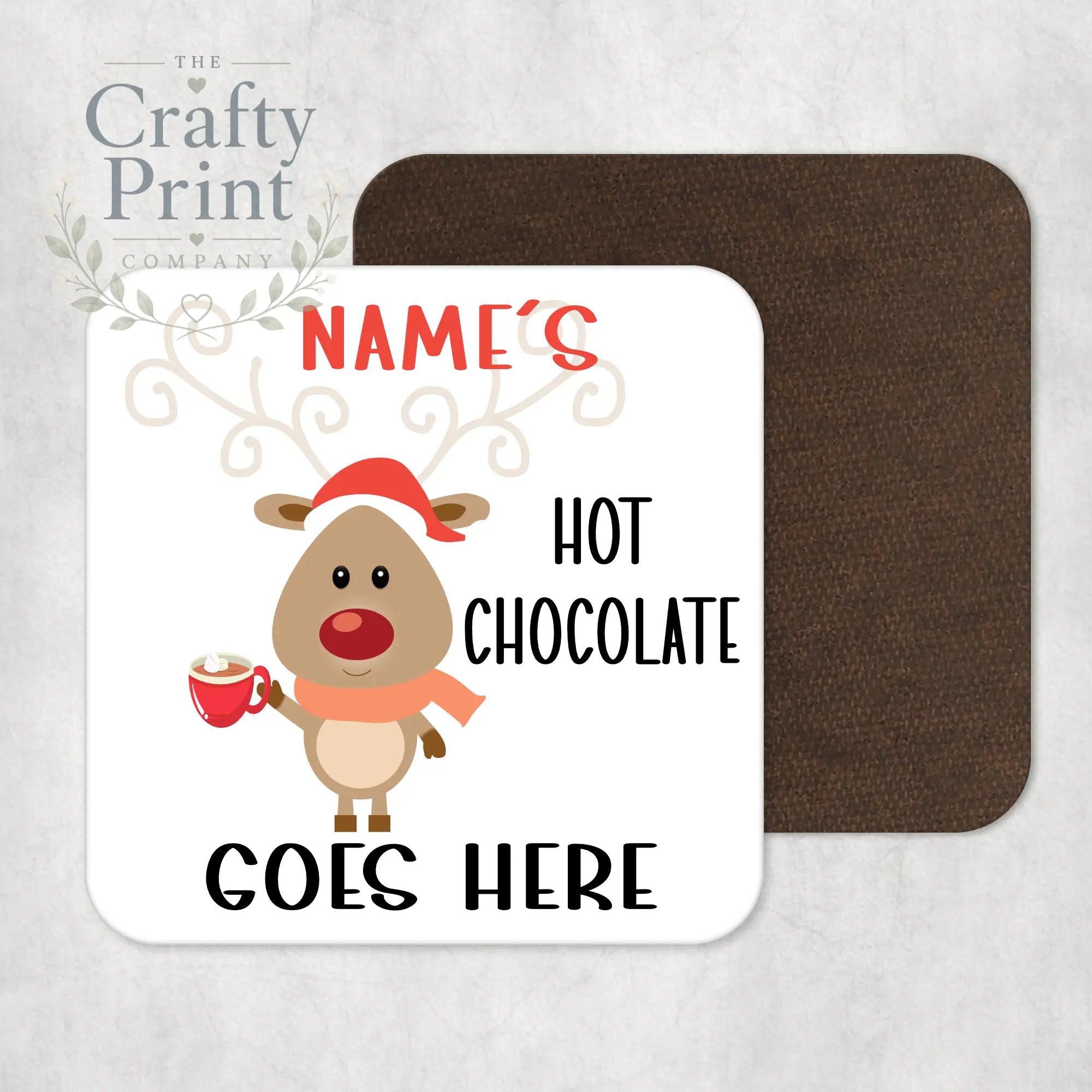 Reindeer Hot Chocolate Personalised Coaster - Coasters